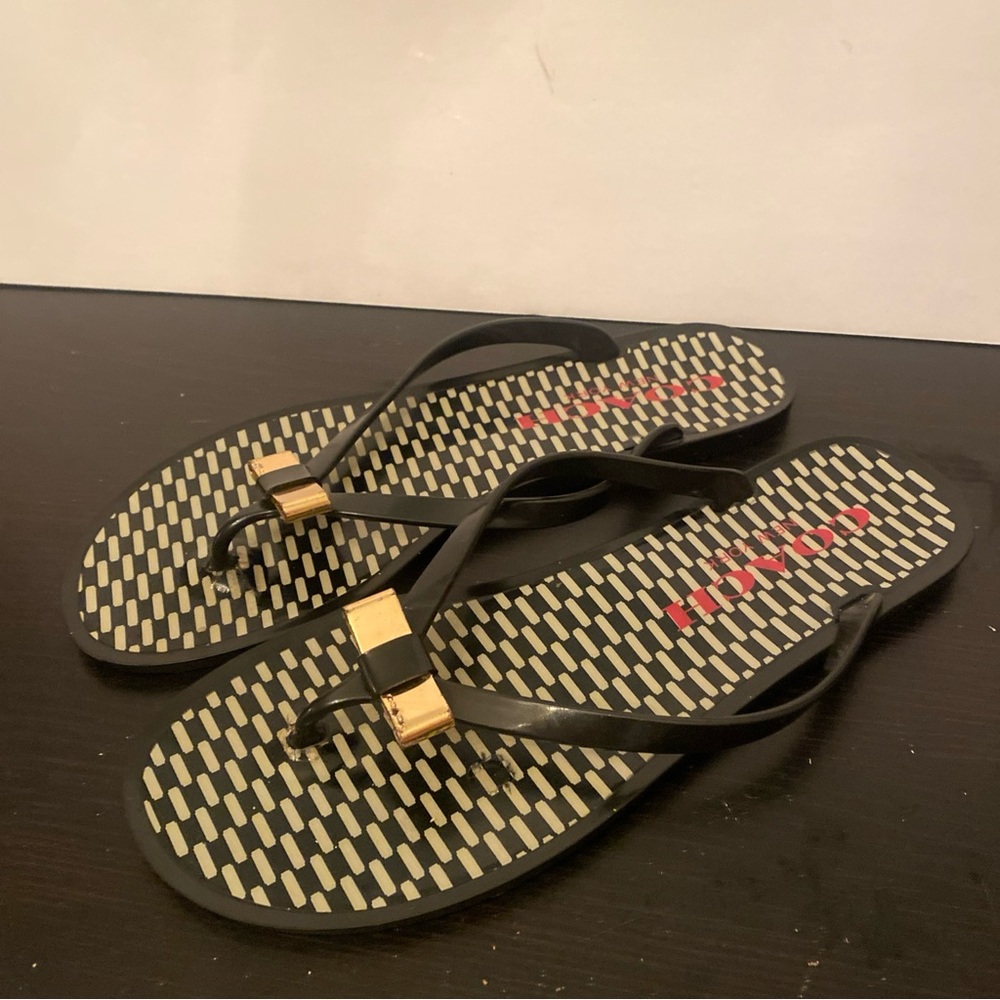COACH Black Bow Flip Flop Sandals - Picture 6 of 6